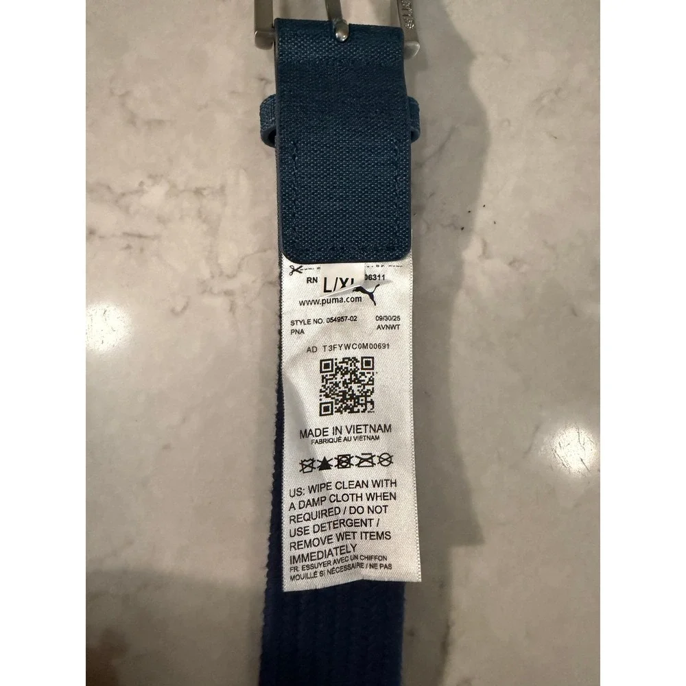 Puma Golf Mens Stretch Woven Braided Belt Navy Blue Believe In Birdies L/XL